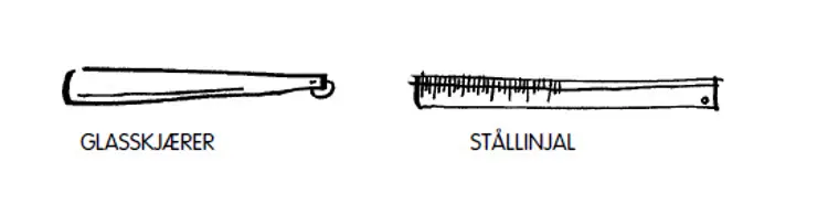 Glasskjærer og stållinjal