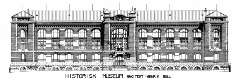 Tegning av Historisk museum av arkitekten Henrik Bull. Universitetet i Oslo